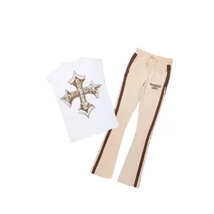 Arkady White/Beige T-Shirt/Stacked Baggy Track Pant Set