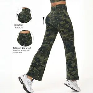 Women's Sporty Chic Animal Print Bell-Bottom Flared Scrunch Pants - High-Waisted, Butt-Lifting, Slimming Elastane Leggings with 22.5% Spandex, Effortless Flare for Gym, Daily Wear