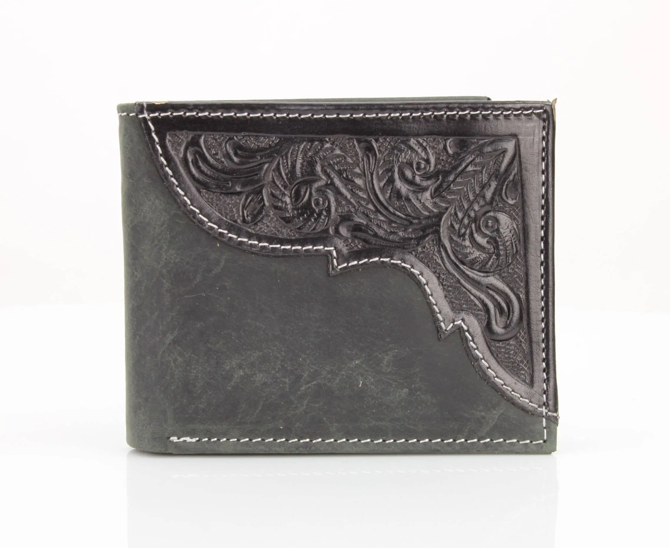American Bison Oil Pull Up Bifold Wallet Tooled