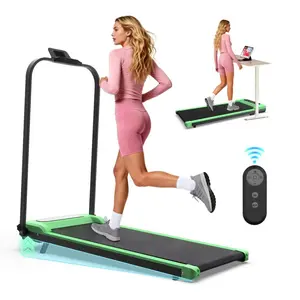 SAYGOGO 2-in-1 Foldable Treadmill with Handlebar & Incline, Portable Under Desk Walking-Vibration Pad with Remote Control, LED Display, Vertical Folding Structure, Ergonomic Home Gym Equipment Workout Machine for Small Spaces
