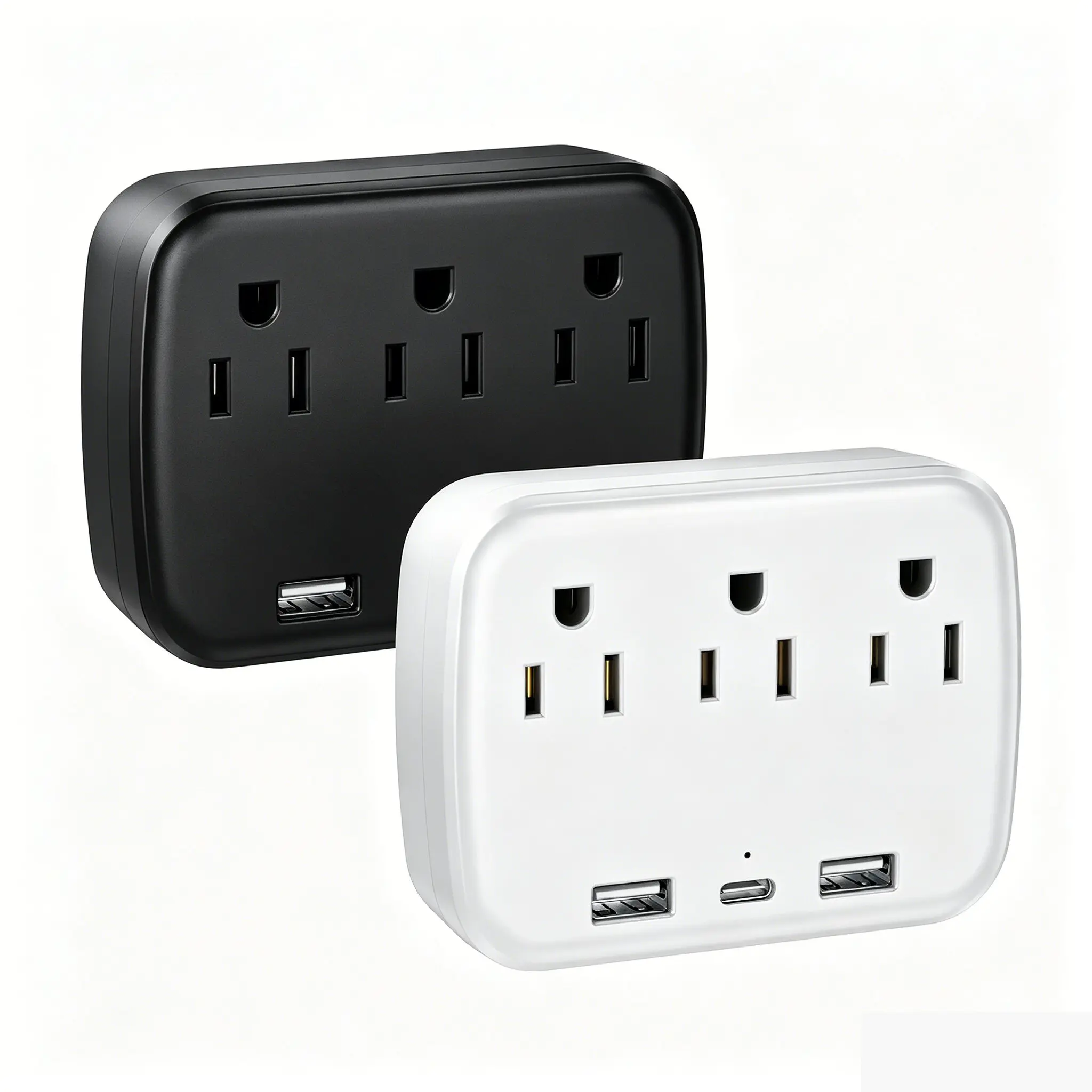 Multi-outlet power strip with 3 USB ports (including 1 PD 20W USB-C charger), featuring multiple safety protections against overheating and short circuits; compact and space-saving, ideal for travel, dorms, offices, and bedrooms
