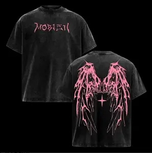 Vintage Angel Wings Graphic T Shirt Washed Cotton Oversized Loose Fit Unisex Streetwear Casual Christian Fashion Top For Men Women Valentine Holiday Daily Outdoor Street Wear