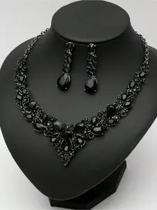 3pc [Artificial Crystal Jewelry] Artificial Crystal Bridal Jewelry Set | Necklace Earrings | Wedding Party Costume Accessories Ladies Gift The Best Choice for Wearing At A Dinner Party