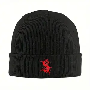 S&T Rock SEPULTURA Metal Punk Beanie - Black Knitted Winter Hat With Red Logo, Hand Washable Acrylic, Ideal For Men And Women, Daily Baseball Cap, Winter Headwear |   Punk Style Hat |   Knitted Texture
