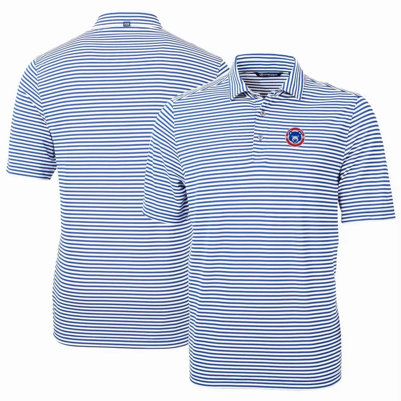 South Bend Cubs Cutter & Buck DryTec Virtue Eco Pique Stripe Recycled Polo - Light Blue