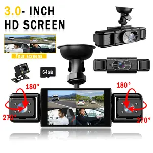 BCUOZ 4 Channel Dash Cam 360° View 1080P Front Rear Inside Dashcam Left Right Camera for Cars Night Vision 64GB Card Included 3.0 Inch HD Screen