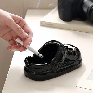 Ceramic Ashtray with Holes, Cute Smoking Ashtray, Windproof Outdoor and Indoor Use, Home Office Decor,white + black