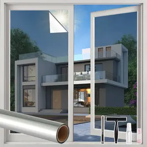 One Way  Window Film, Reflective Mirror Adhesive Tinted Heat Control Sun UV Blocking Removable Window Tint for Home See Out Not in,  17.5in x 6.5ft