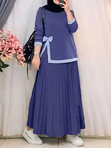 Women's Round Neck Long Sleeve Colorblock Top + Skirt Matching Set, Casual Loose-Fitting Two-Piece, Spring & Fall Fashion