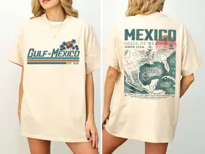 Gulf of Mexico T-shirt, 2 Sides Retro Coastal Mexico Tee, Viva Mexico, Mexican Gift, Unisex Casual Cotton Top