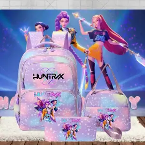 New 3-Piece Set: K-Pop Girl-ThemedColorfulBackpack, Lunch Bag, and PencilCaseSet,fashionable and versatile, casualandtrendy