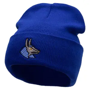 Egyptian Animal Embroidered 12 Inch Long Knitted Beanie