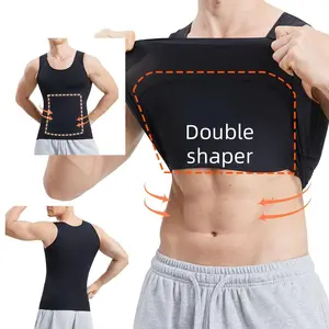 Men's Compression Shaper Vests Tummy Control Chest Shapewear Double layer Compression Vest Undershirt Tank Top, Hide Gynecomastia Body Shaper Seamless