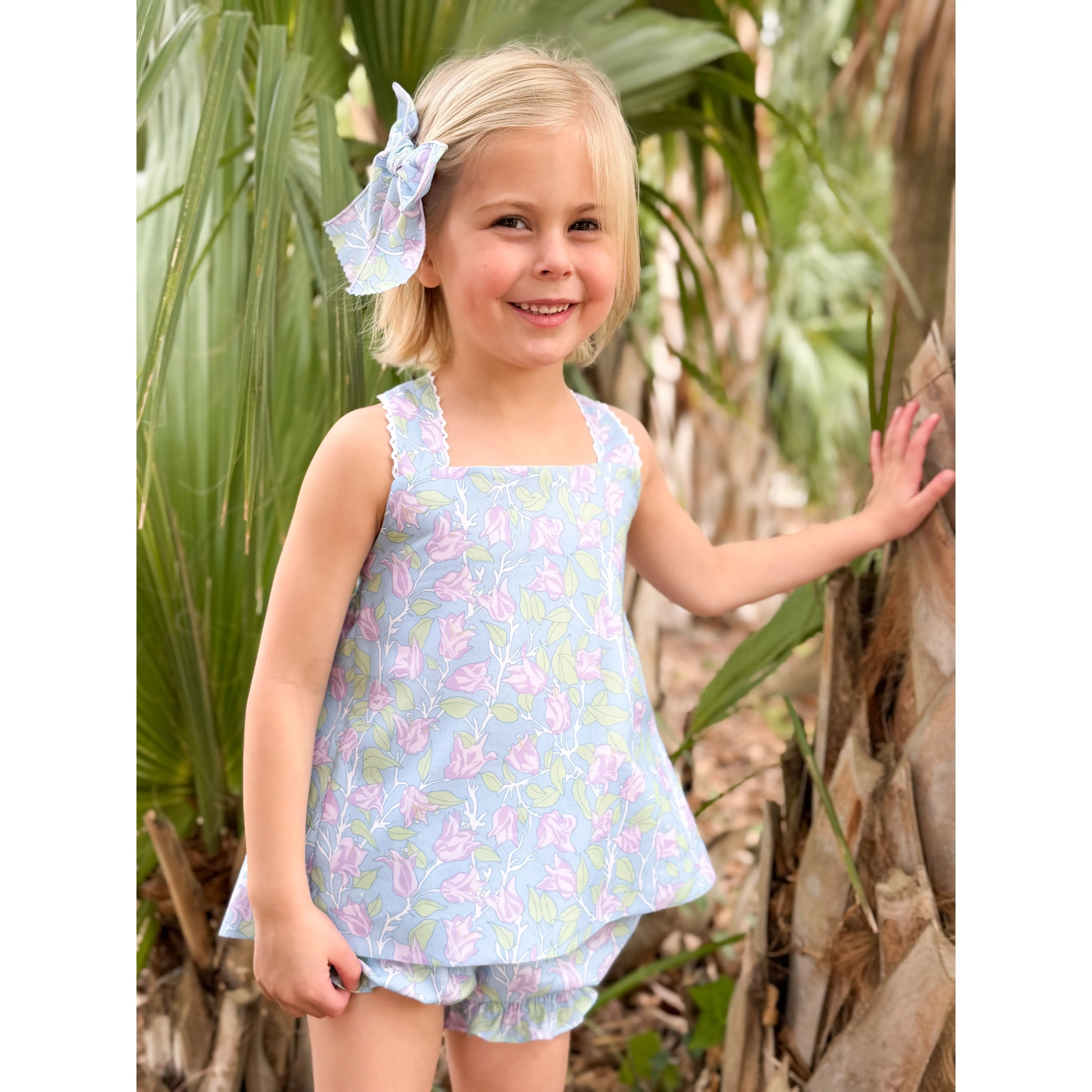 Swetes Bloomer Set in Blue with Lavender Bougainvillea