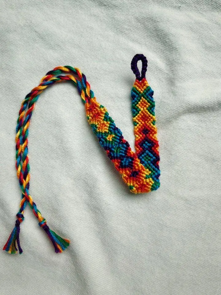 Rainbow Arrow Tie on Bracelet - Fabric Woven Design with Colorful Arrows