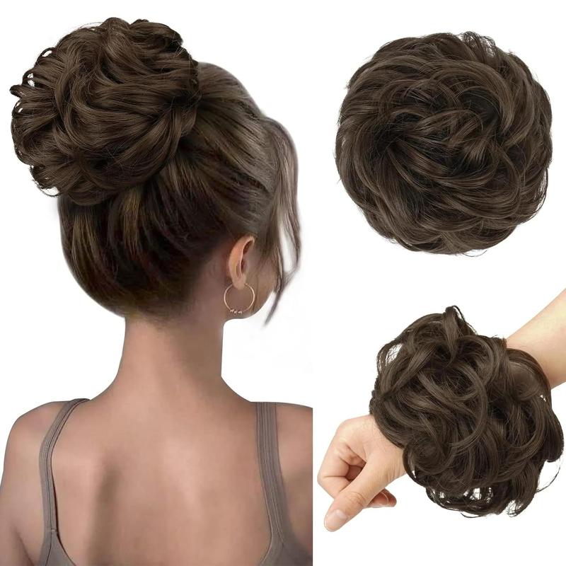 Messy Bun Hair Piece - Large Wavy Curly Elastic Hair Bun Scrunchies Ponytail Extensions Synthetic Chignon Hairpieces for n, Off Black 1.94oz
