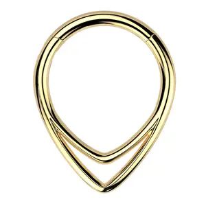 Gold PVD Double Lined Teardrop Titanium Hinged Segment Ring