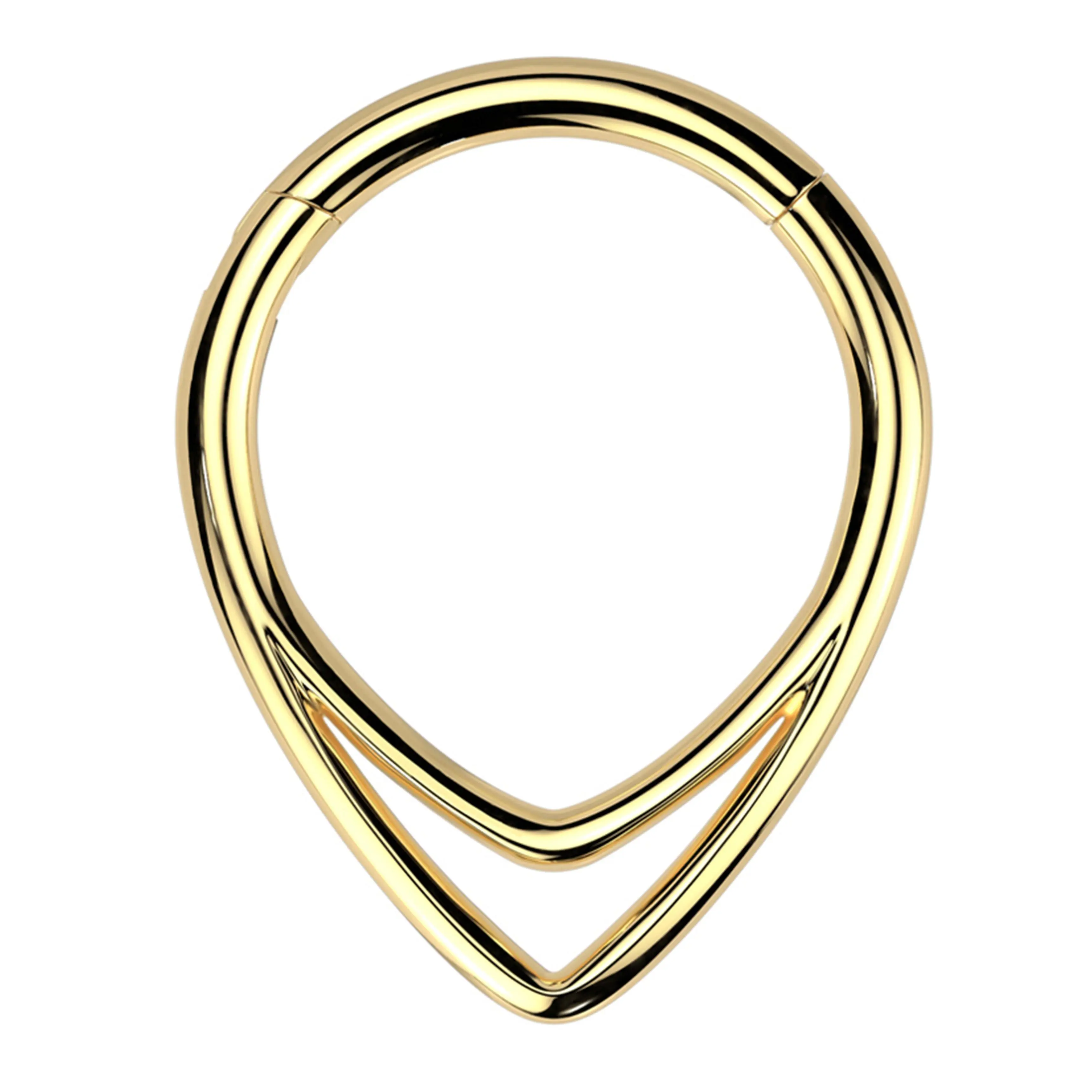Gold PVD Double Lined Teardrop Titanium Hinged Segment Ring