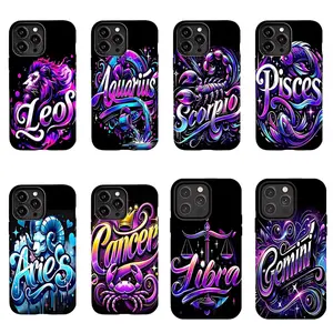 Neon Zodiac Signs Phone Case for iPhone 17 16 15 14 Pro Max Plus | Leo Scorpio Gemini Aries Constellation Horoscope Glow Aesthetic Cover