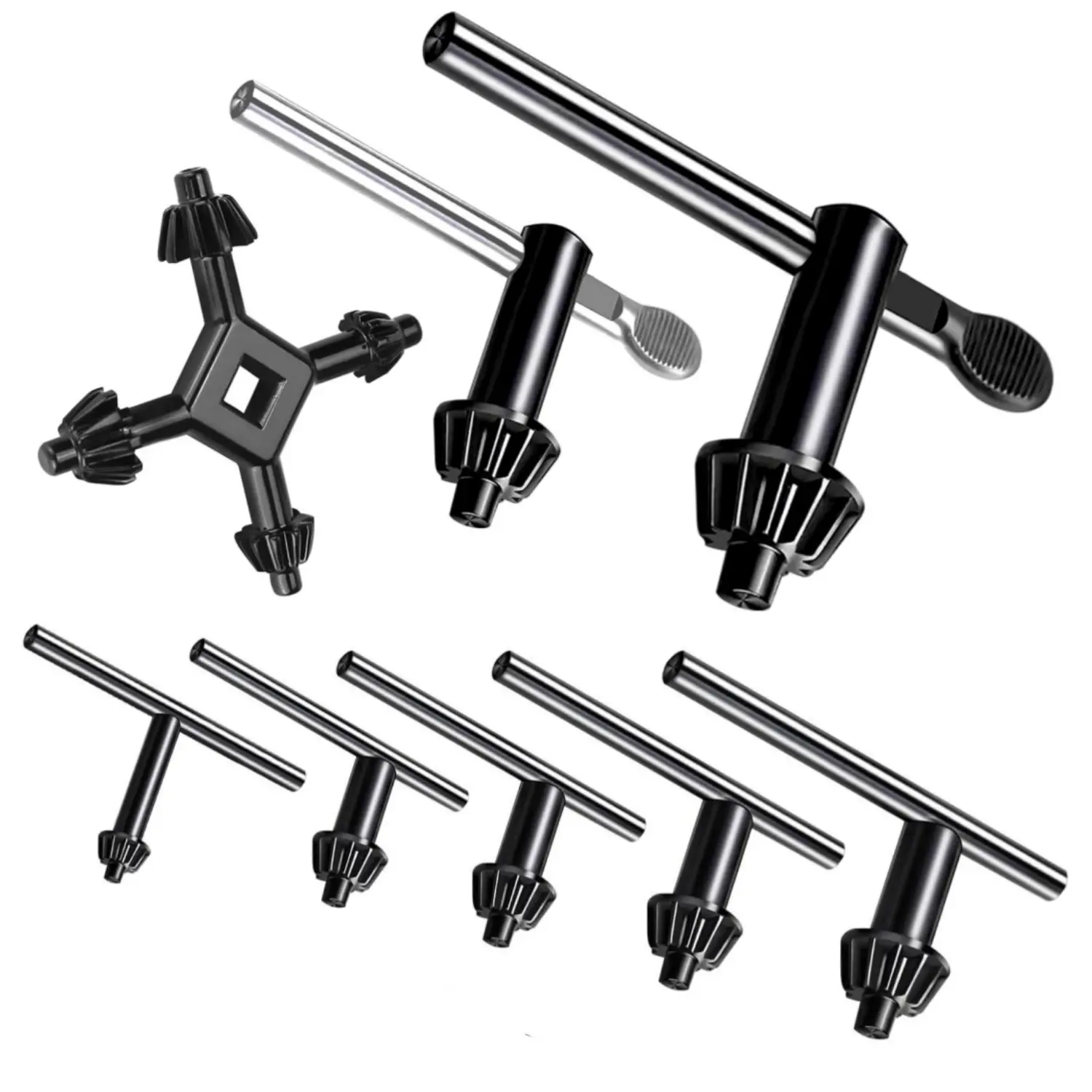 8Pcs Universal 4 in 1 Drill Chuck Key Wrench and 3/4" 5/8" 1/2" 3/8" 1/4" 5/32" T-Handle Keyless Chuck Drill Press for Electric Drill Clamping Tool - Home Improvement.