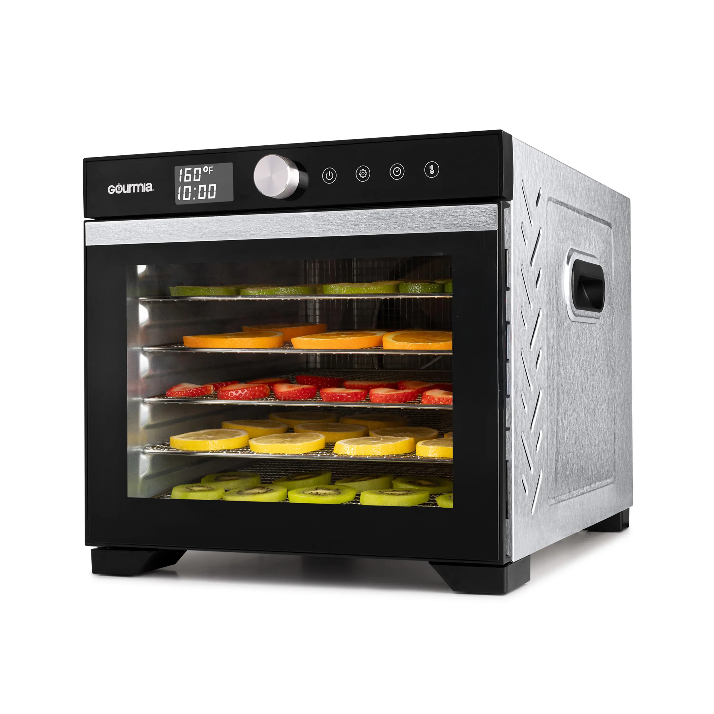 Gourmia 6 Tray Digital Food Dehydrator with 360° Airflow and Precise Temperature Control, Stainless Steel Trays, Glass Door, Prefect for Beginners
