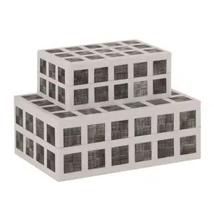 Cassia Rectangular Carved Natural Horn Nesting Box, Set of 2