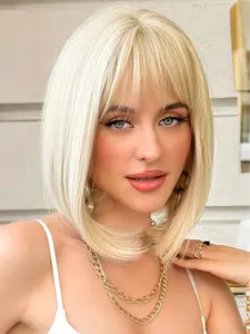 Blonde Bob Wig for Women, Elegant Blonde Short Wig, Heat Resistant Synthetic Hair Wig, Synthetic Material Wigs, Short Straight Wigs with Bangs, Suitable for Everyday Wear and Special Occasions