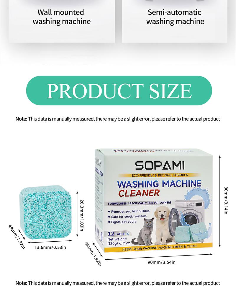 SOPAMI Eco-Friendly Washing Machine Cleaner Fights Pet Odors & Hair Build-Up for Fresh Clean Machines