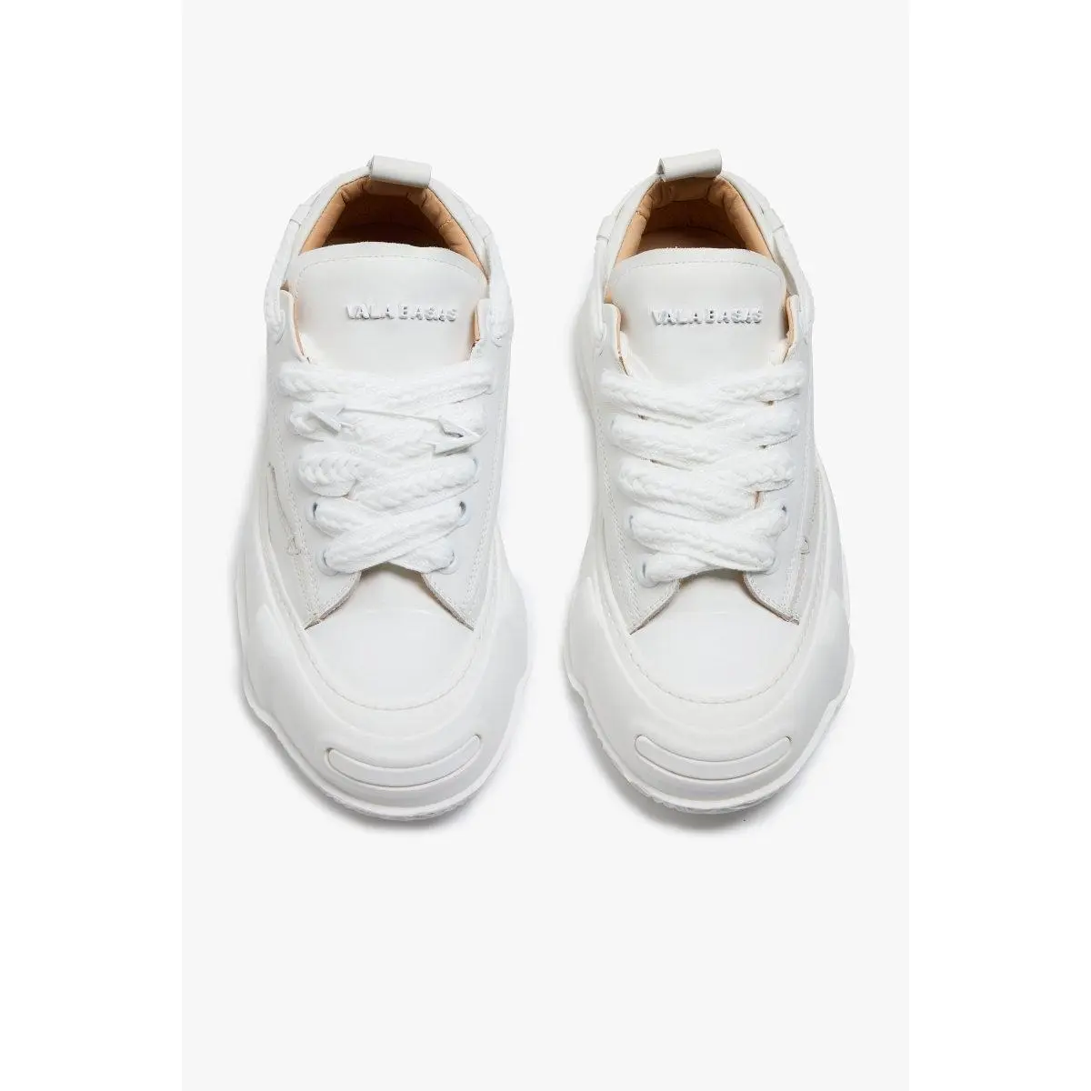 Men's Minimalist Low-Top Sneaker in Tumbled Calfskin Leather, All-White Casual Shoe with V-Stitch Detail and Padded Collar, Footwear, Trainer, Lace-Up, Shoes, Walking Shoes
