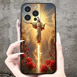 Jesus Pattern Design Case for iPhone 16 15 14 Pro Max 13 12 11 XR XS Plus Shockproof Full Camera Protection Durable slim Silicone Cover Exquisite Gift for women men