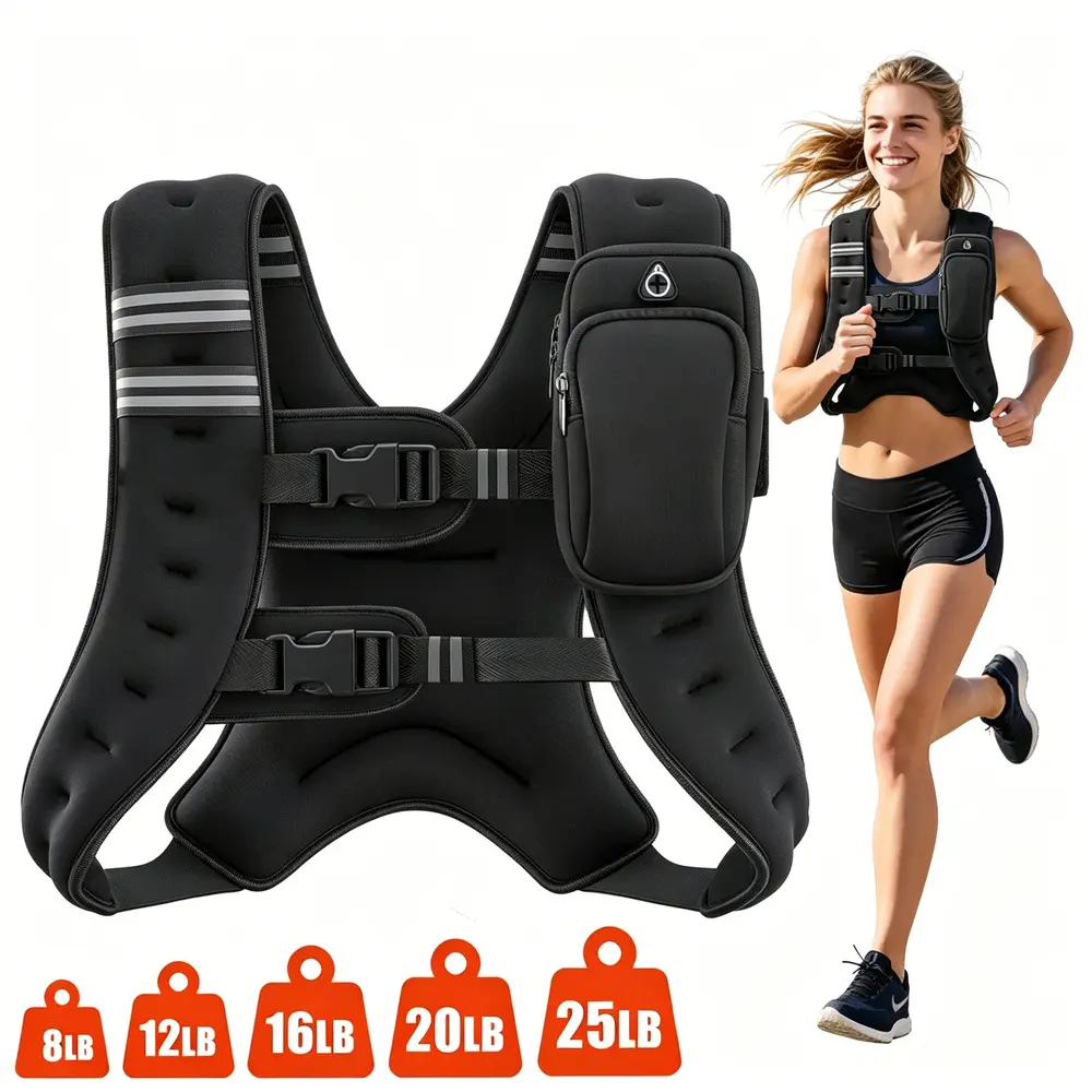 Weighted Vest for Car Interior Accessory Decoration, H-Shaped Mesh Pocket Workout Equipment with 8-25lbs Even Weight Spread, 16lb Option, Reflective Tape, Adjustable Straps for Daily Walking Strength Exercise