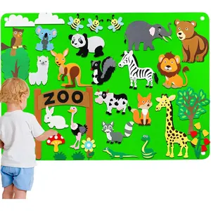 Animals Felt Board Story Set for Toddlers 32 Pieces Felt Jungle Animals Toys Figures Teaching Wall Flannel Board for Preschool Crafts Activity Early Learning Storytelling