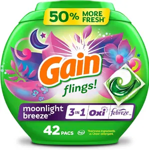 Gain Flings Laundry Detergent Pacs, 42 Count, Moonlight Breeze Scent, with Odor Defense,