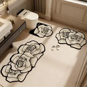 3-Piece Bathroom Rug Set, Floral Bath Mats for Bathroom, Kitchen, Laundry Room, Entryway, Soft Absorbent Quick Dry Non-Slip Diatom Mud Mats for Home