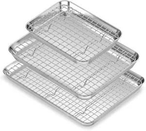 Baking Sheet with Wire Rack Set (3 Baking Pans + 3 Cooling Racks), Fire More Stainless Steel Cookie Sheet & Wire Rack for baking sheet, Nonstick & Heavy Duty & Easy Clean- 9/12/16 Inches