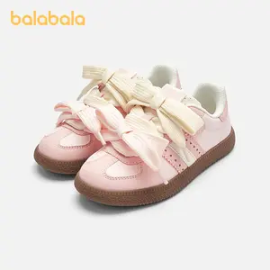 Balabala Kids Sneakers Girls' Training Shoes 2025 Breathable Anti-Slip Easy Velcro Spring Colors White Red Dreamy Pink Full Rubber Outsole Leather Toe Cap