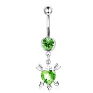 August Baby Belly Piercing with Green Gem Heart and Cross Charm - Stylish and Unique Design