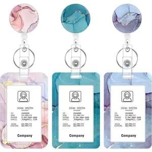 3 Set Heavy Duty Retractable Badge Holder with Reel, Marble ID Badge Holder with Clip Name Key Card Case for Teacher Nurse Gift for Coworkers