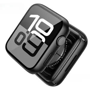 2 Pack Tempered Glass Case Compatible for Apple Watch Series 10 (2024) 46mm, Hard PC Screen Protector Overall Protection Ultra-Thin Lightweight Scratch-Resistant Cover for iWatch, Satin Black