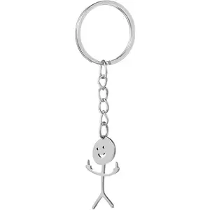 Stainless Steel Doodle Keychain Middle Finger Pendant Keyring