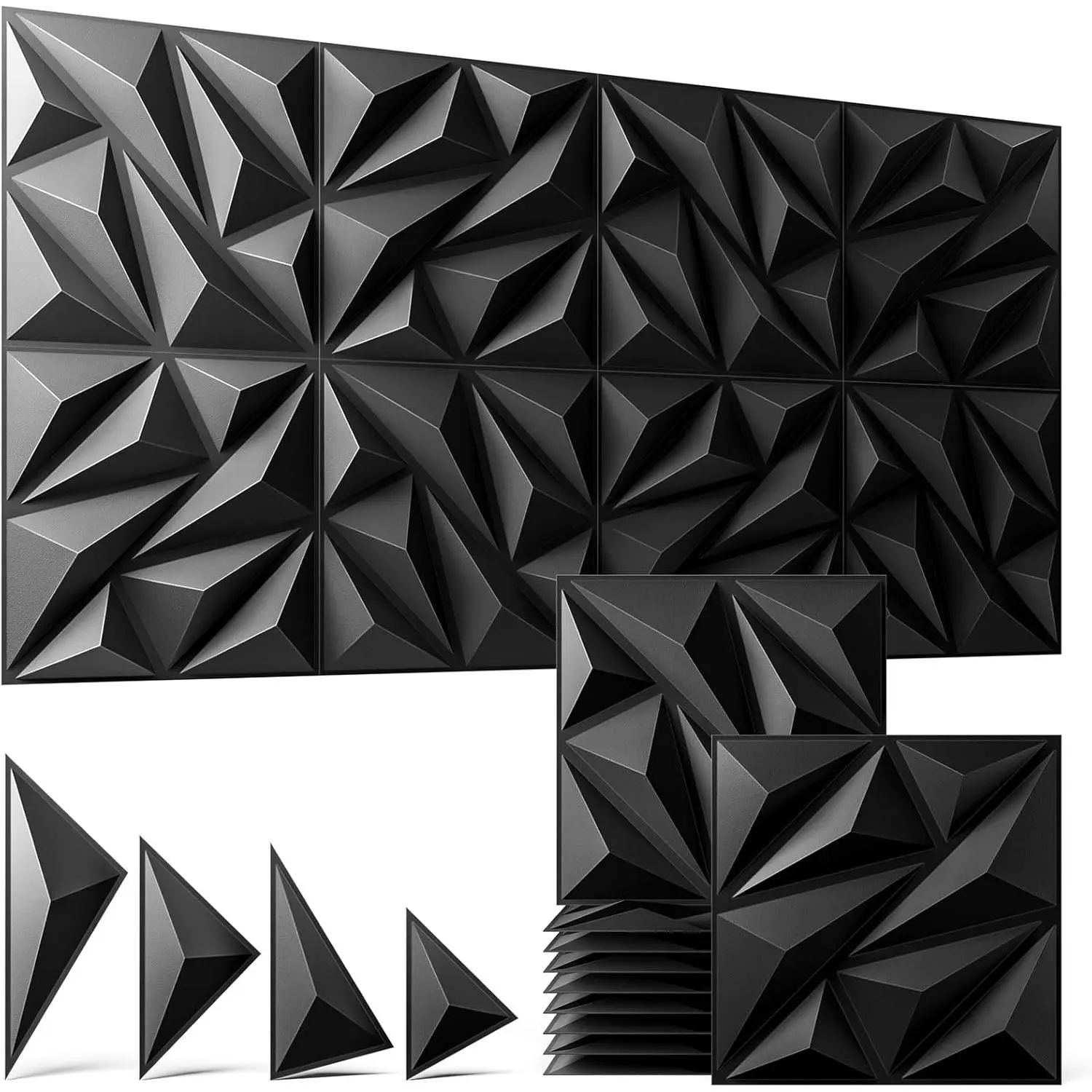 16 Pack 3D Wall Panels for Interior Wall Decor, 11.8'' x 11.8'' Decorative Wall Panels, Accent Wall Panels, 3D  Design Wall Decor for Living Room, Bedroom, Gaming Room, Black
