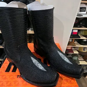 Men's Black Leather Boots Dubai Style Square Toe Fashionable Comfortable