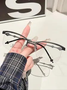 Half-Rim Light Blocking Anti Blue Light Glasses for Men, Stylish Casual Stainless Steel frames Anti-Fatigue Blue Light Protection Eyewear, Trendy Business Glasses for All Seasons, Blue Light Eyeglasses