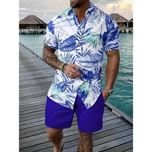 Fashionable And Comfortable Men's Beach Vacation Printed Short-sleeved Short Pants Set with A Holiday Gift.