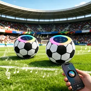 Football shaped speaker with hanging rope, portable wireless speaker with LED light, TWS pairing, stereo sound effect, suitable for sports fans, travel, outdoor, sports, work, gift giving