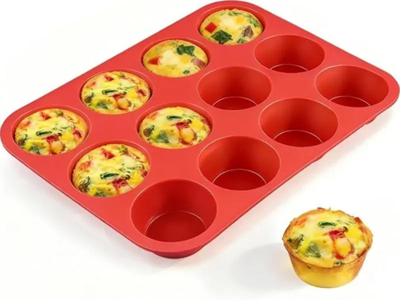 CAKETIME 12-Cavity Silicone Muffin Pan – Flexible Nonstick Cupcake Mold for Baking