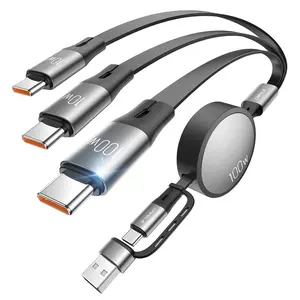 Retractable Charging Cable, W USB C Fast Charger Cable  in  with [cm] Adjustable Length, MultiPort Cord for Laptop, Phone, Car, Travel  PD./QC. (Grey)