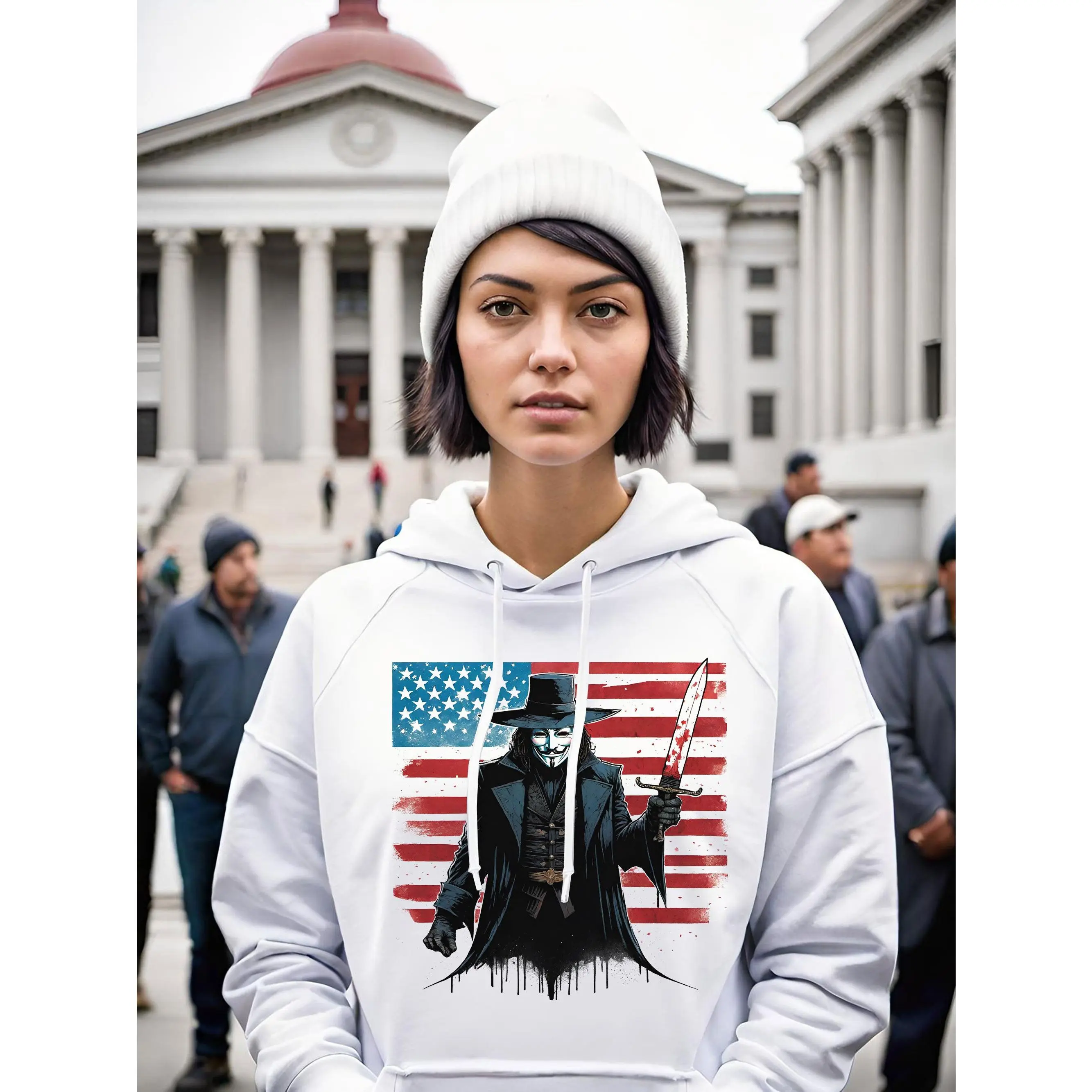 V for Vendetta Hoodie with Character Print, Unisex Sweatshirt, Patriotic Gift for Independence Day, Warm Hoodies for fall