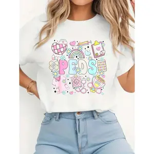 Peds Nurse Stuff Retro Pediatric Nurse Practitioner Nursing T-Shirt Print T-Shirt Casual Crew Neck Short Sleeve Comfort Tee Top For Spring & Summer Women's Clothing.jpg