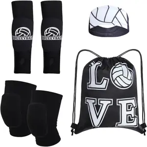 4 Pcs Volleyball Accessories Volleyball Knee Pads Volleyball Arm Sleeves Protection Volleyball Headband Drawstring Bag for Women Girls Youth Teens Training